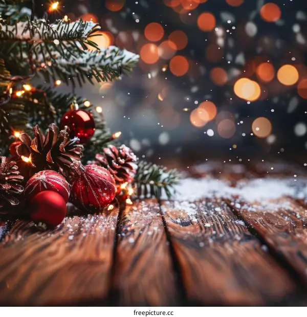 Christmas background with fir branches and red balls