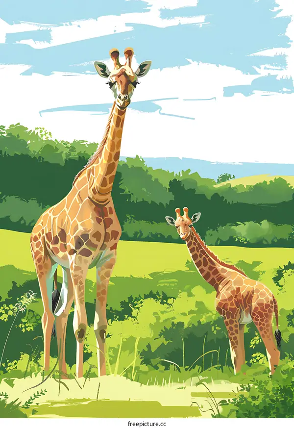 Giraffe Family In African Savanna