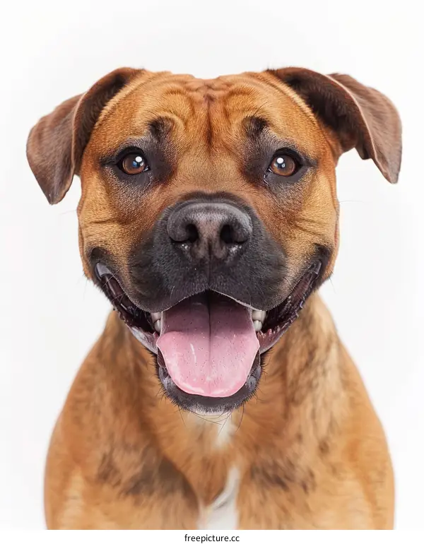 Close up portrait of a happy brown dog