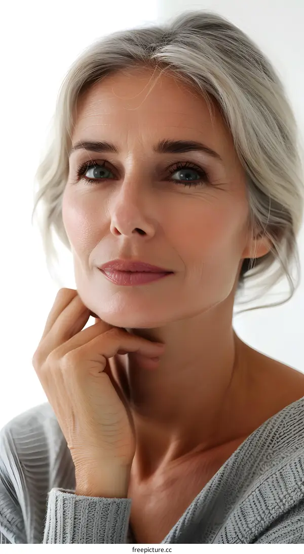 portrait of a beautiful woman with gray hair