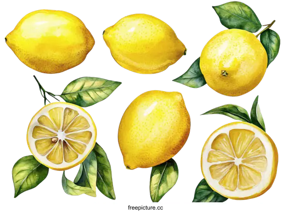 [Transparent Background PNG]Watercolor Illustrations of Fresh Lemons