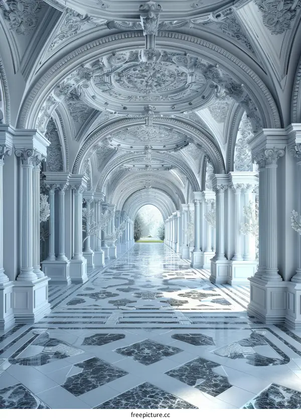 ornate hallway with marble floor