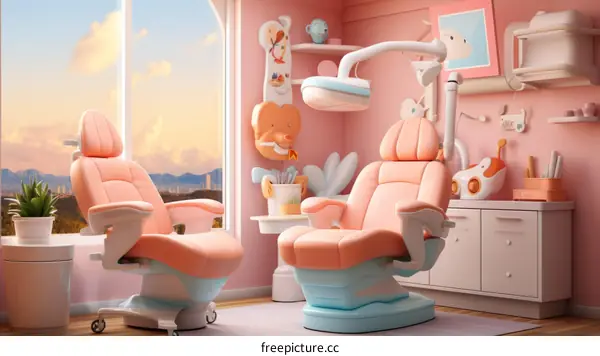 Modern Dentist's Office with Two Chairs and Large Window