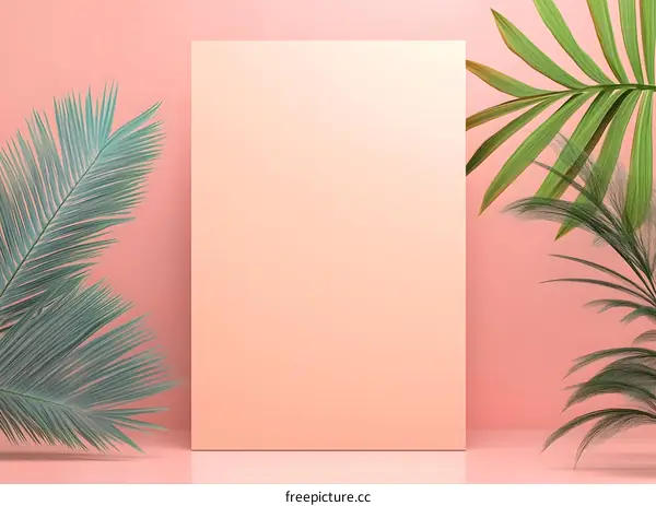 Minimalist Pink Background with Palm Leaf