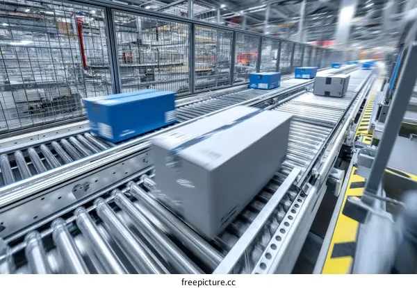 Automated Conveyor Belt System in a Warehouse