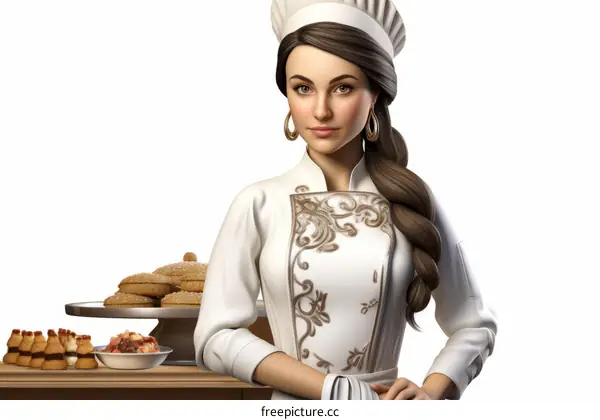 Beautiful young woman chef posing in a commercial kitchen