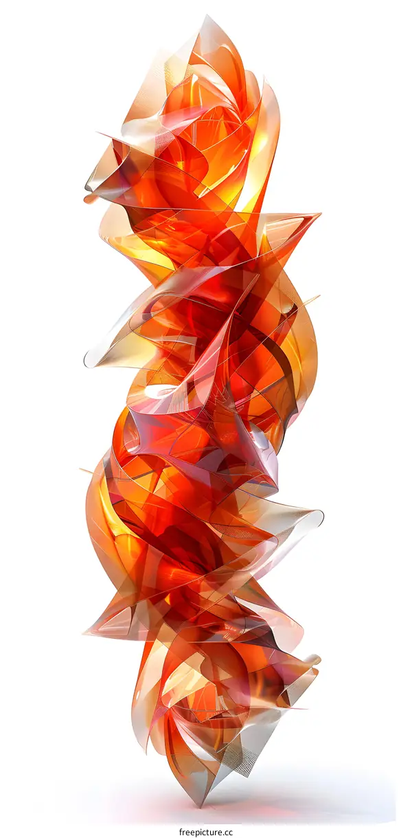 Abstract Orange and Gold Sculpture on White Background