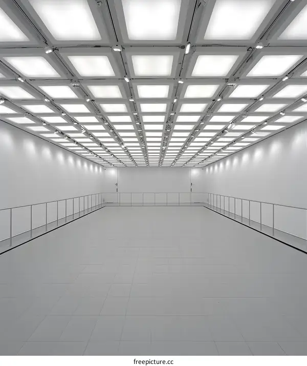 Empty White Room with Square Ceiling Lights