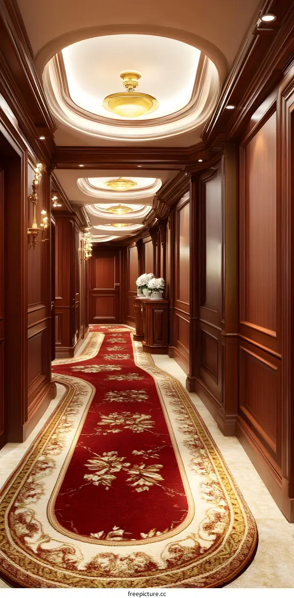 Classic Style Interior Design Hallway with Red Carpet