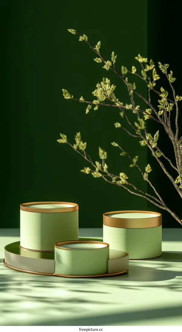 Elegant Green Cylindrical Containers Display