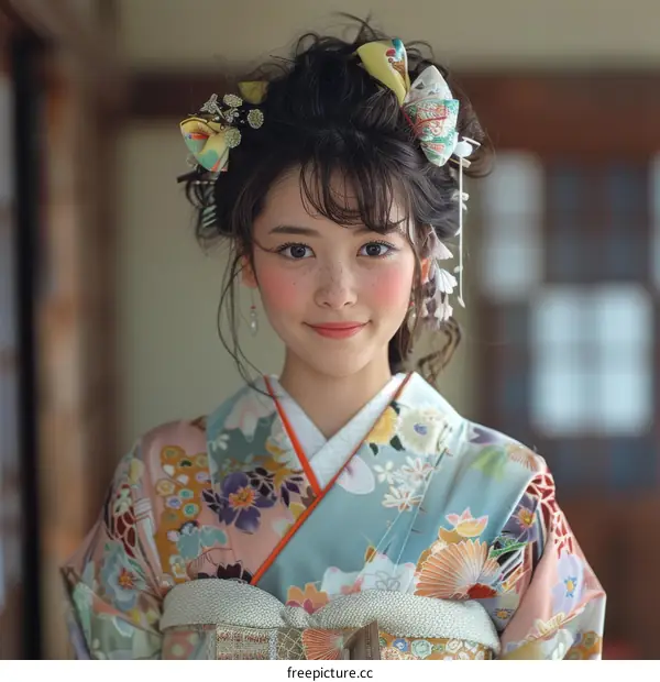 Portrait of a young woman in a kimono