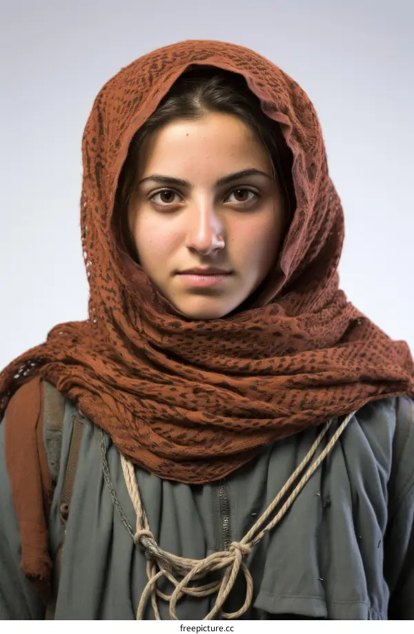portrait of a young middle eastern girl wearing a brown headscarf