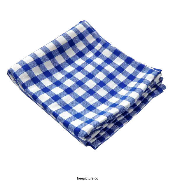 [Transparent Background PNG]Folded Blue and White Checkered Tablecloth