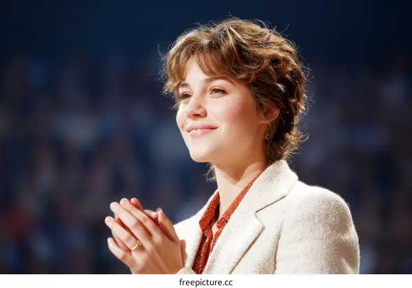Woman Applauding in a Sports Arena