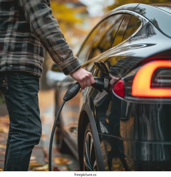 Man Plugs In His Electric Car To Charge