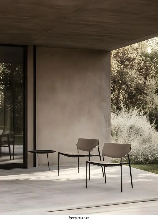 Modern Black Metal Outdoor Chairs on Patio