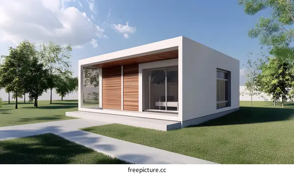 Modern Minimalist House Design with Wooden Accents and Glass Windows