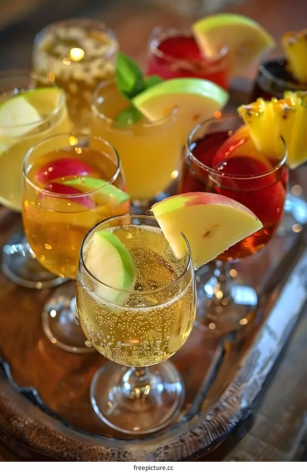 Sparkling Apple Cider Cocktails with Sliced Apples and Pineapple