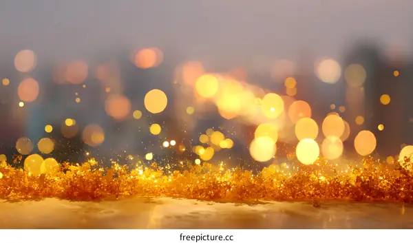 Golden Glitter Background with Bokeh Lights