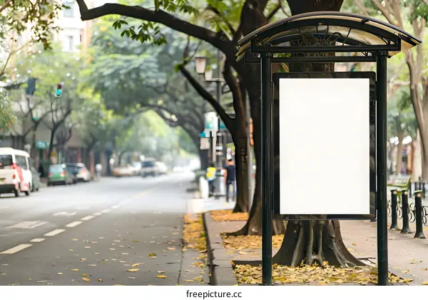 Blank Advertising Billboard On Sidewalk In City