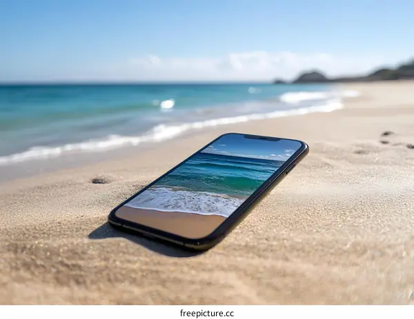 Smartphone on the Beach with Seascape Wallpaper