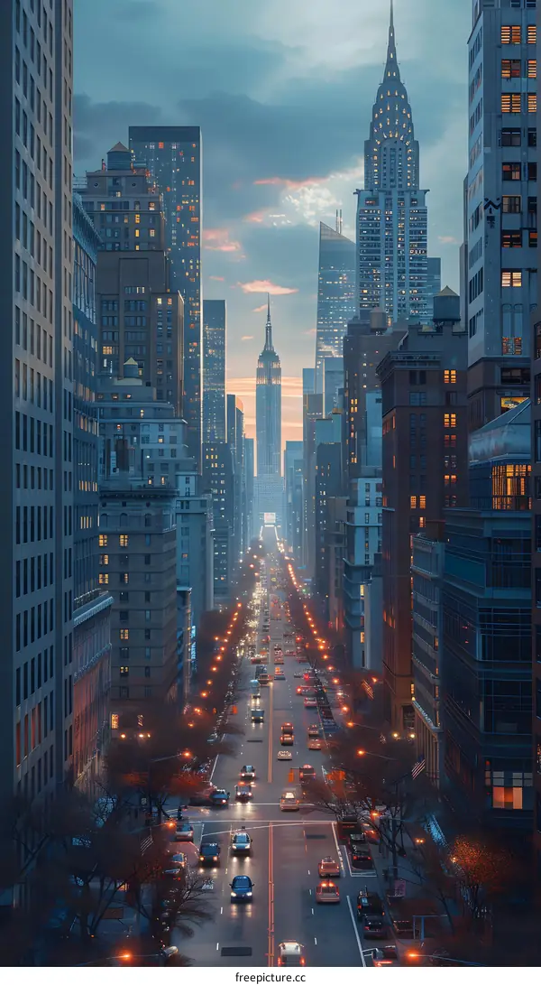 New York City street with the Empire State Building in the distance