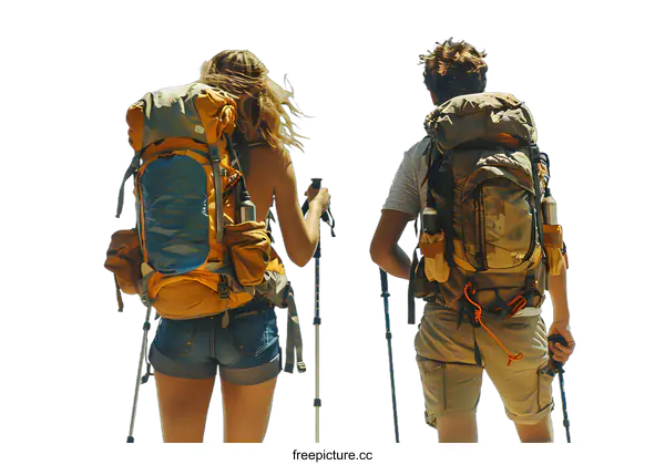 [Transparent Background PNG]Hikers with backpacks from the back