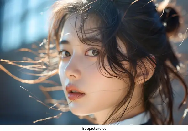 Portrait of a young Asian woman with long dark hair