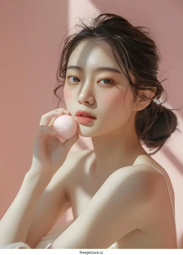 Beautiful Asian Woman Holding Pink Sphere