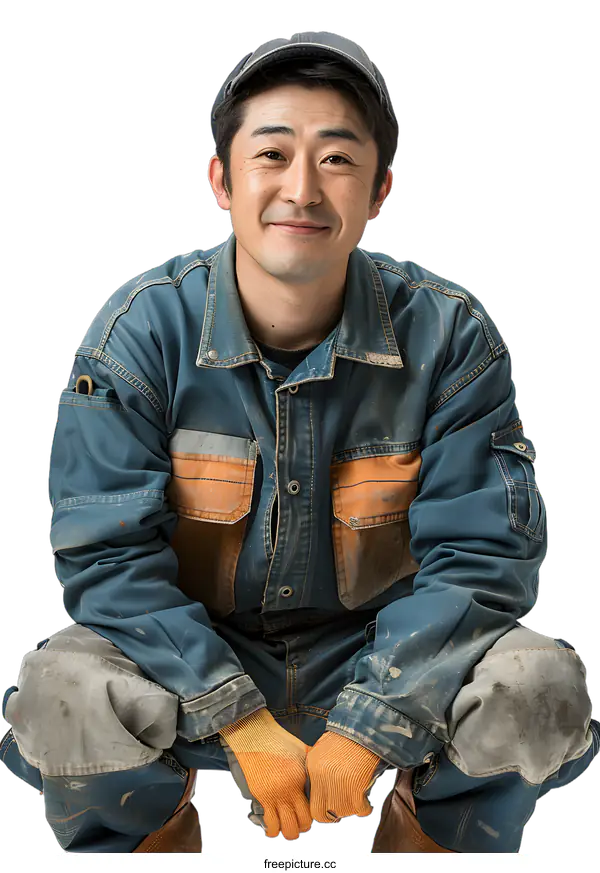 [Transparent Background PNG]Portrait of a smiling Asian worker