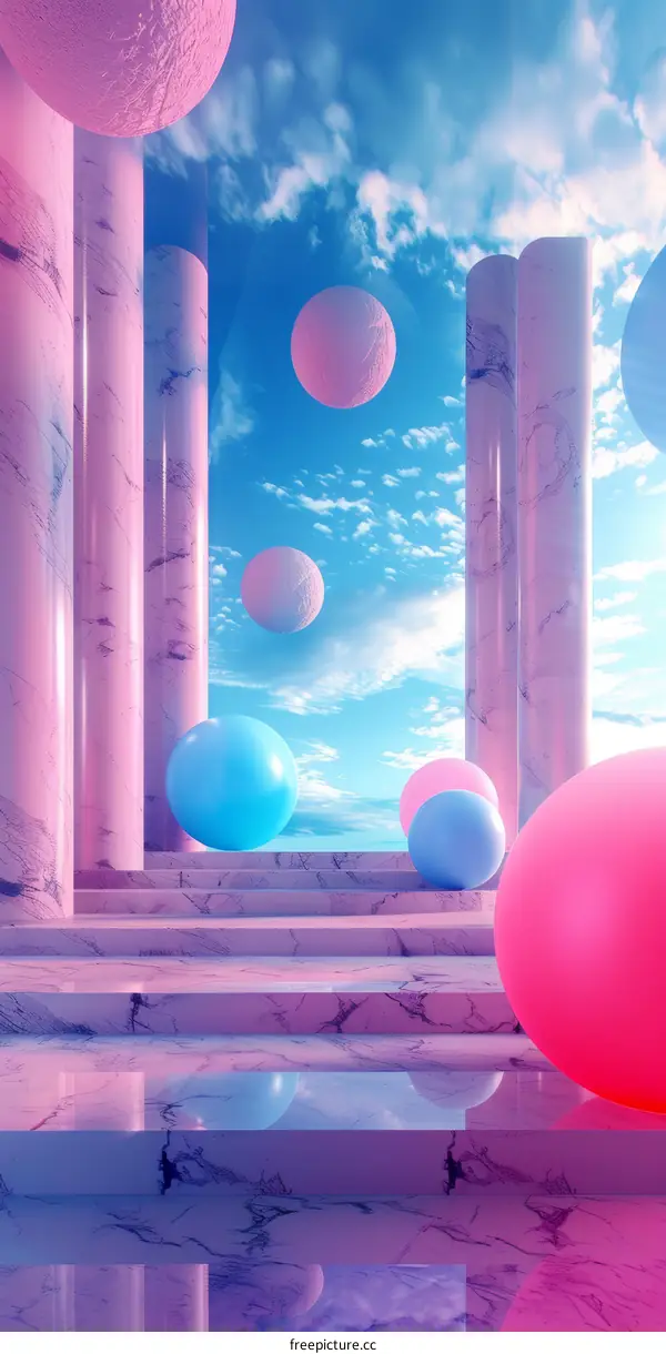Pastel Marble Columns and Floating Spheres