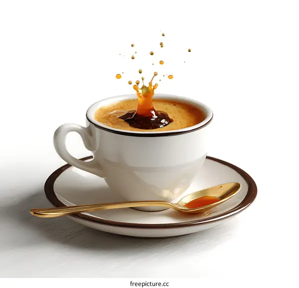 Coffee Splash in a Cup on a White Background