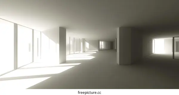 Minimalist White Room With Large Windows And Sunlight