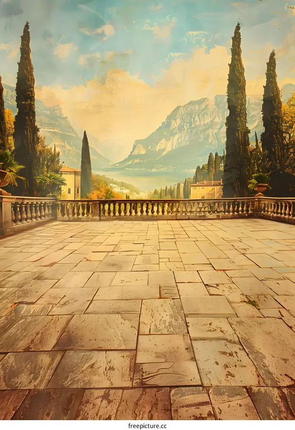 Vintage Italian Landscape with Stone Patio