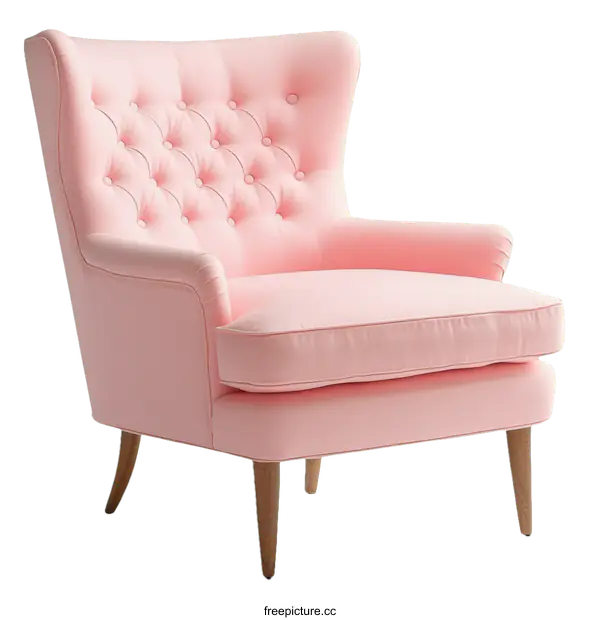 [Transparent Background PNG]Pink Wingback Armchair Furniture Design