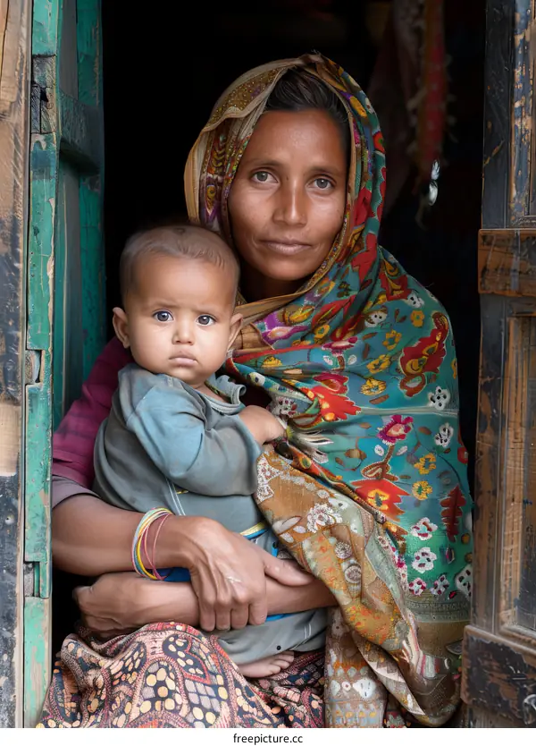 Mother and Child in Traditional Clothing