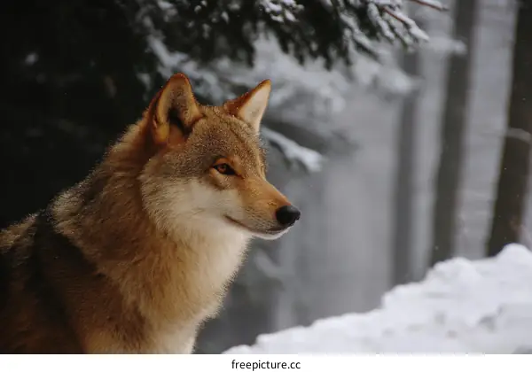 Winter Forest Scene with a Majestic Wolf