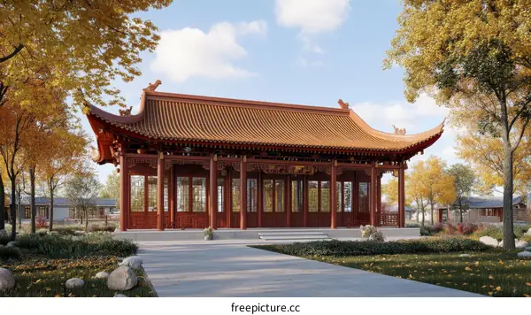 Chinese Pavilion in Autumnal Scenery