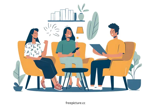 Group of Friends Sitting on Chairs Talking and Looking at Each Other