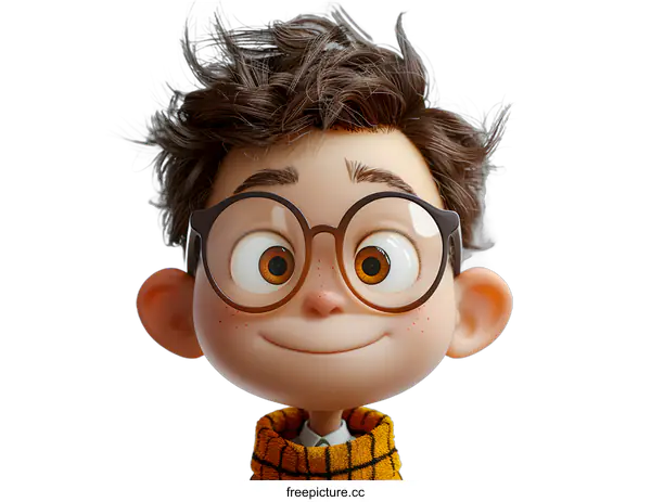 [Transparent Background PNG]Smiling Cartoon Boy with Glasses
