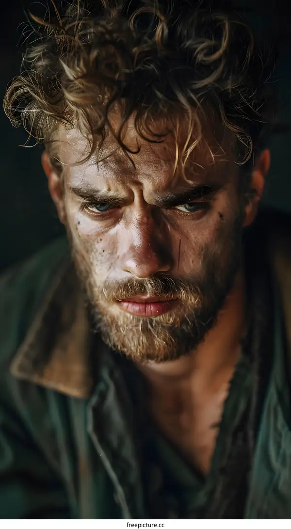 Portrait of a man with a beard and curly hair