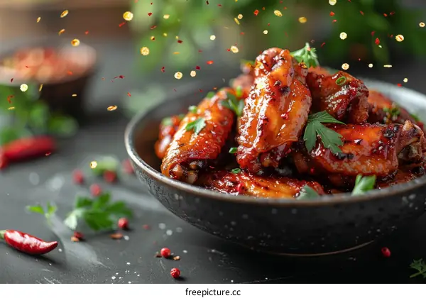 A bowl of delicious chicken wings with spices