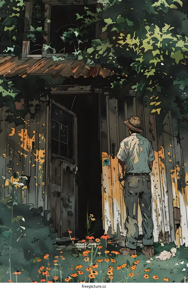 man standing in front of a wooden door