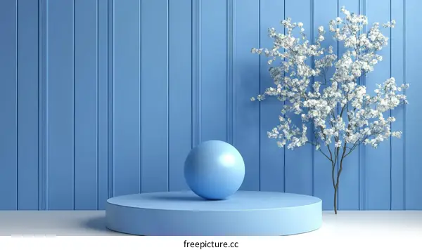 Modern Aesthetic Blue Background with Cherry Blossom