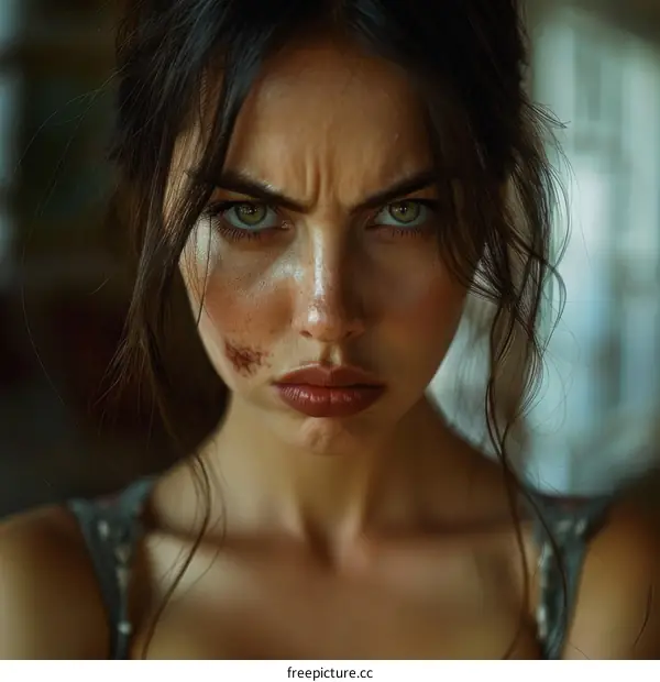 Close Up Portrait of a Woman with Expression of Anger