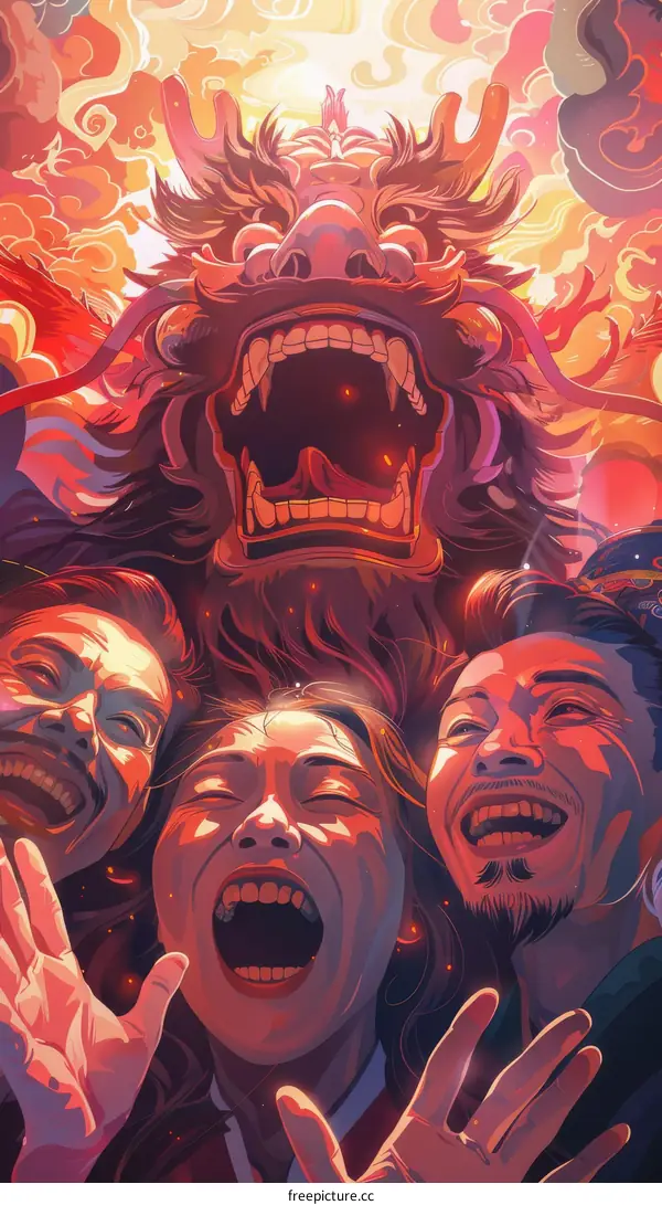 Four people celebrating the Chinese New Year