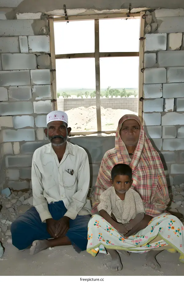 Family Sitting Inside Partially Constructed House