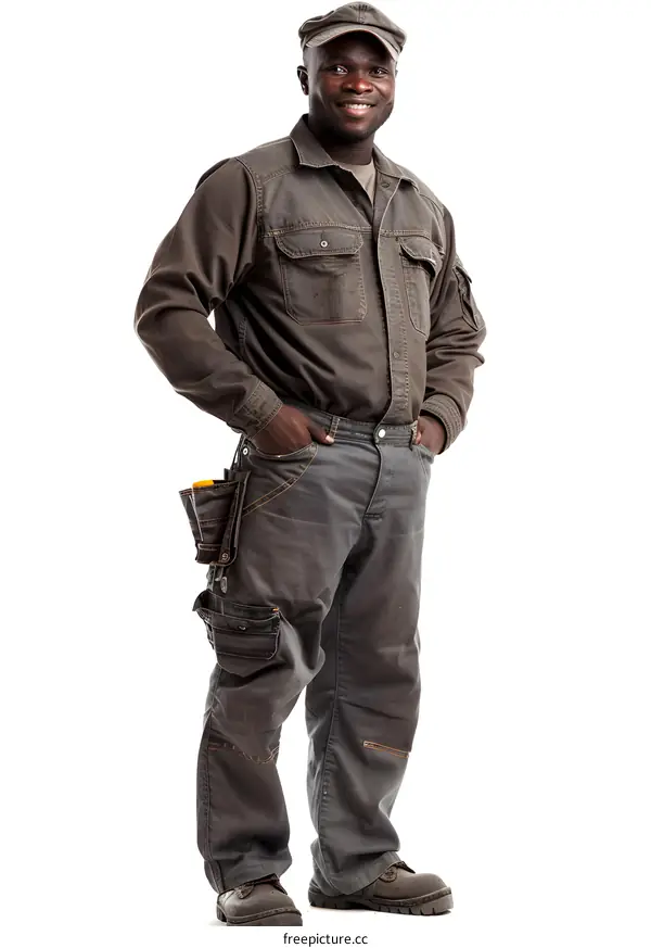 Studio portrait of a smiling African worker