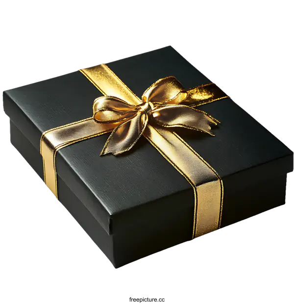 [Transparent Background PNG]Elegant Black Gift Box with Gold Ribbon