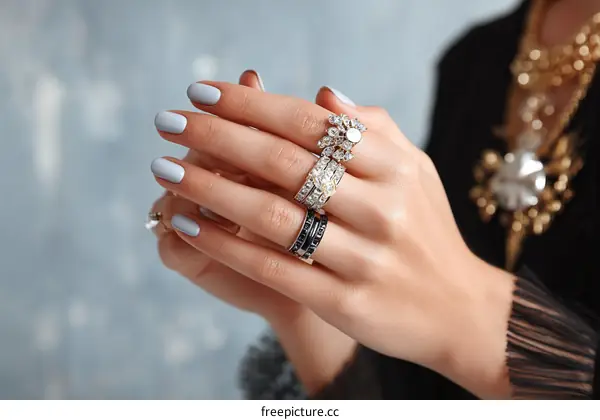 Elegant Female Hands with Exquisite Rings and Manicure